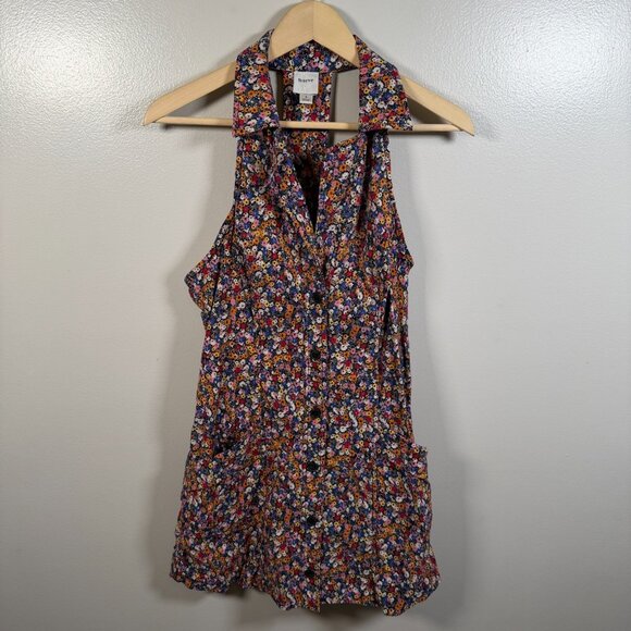 Maeve Anthropologie Amelia Floral Halter Collared Mini Dress Size Small Retro - Picture 3 of 10